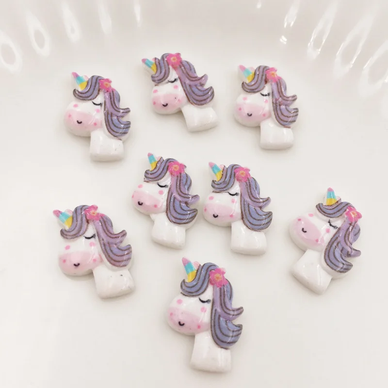 Смола Kawaii Мини Красочный фарфор цветок Единорог плоская спина кабошон камень 20