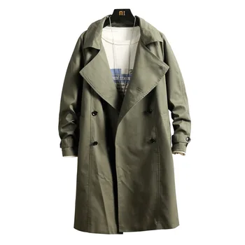 

New Double Breasted Trench Coat Men Jacket Overcoat Casual Men's windbreakers Solid Color Long Loose Autumn Fashion Trenchs