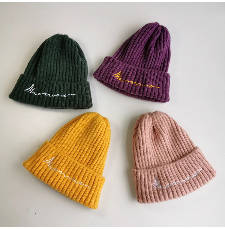 Зимние теплые вязаные шапки Skullies, Детские однотонные шапки для мальчиков и девочек, удобная детская шапка с ушками, Мягкая Детская кепка