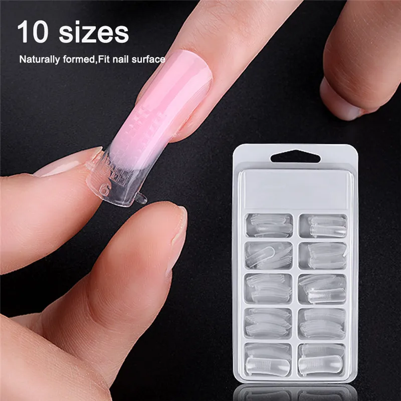 100Pcs Clear French Full Cover Acrylic Nail Mold With Scale Tools False Art Tips For Gel Polish Extension Nails | Красота и здоровье