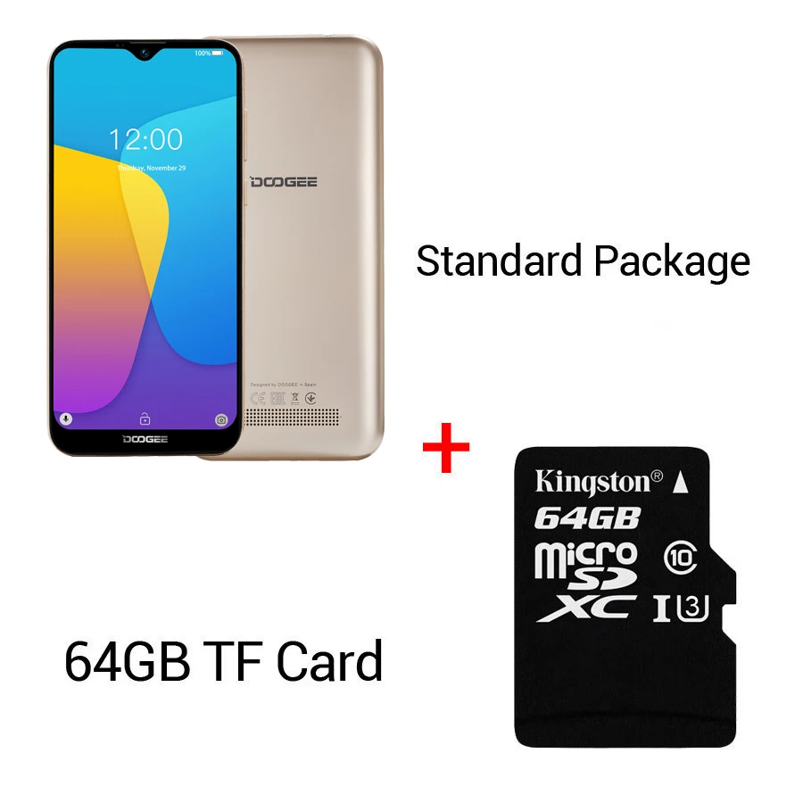 Смартфон DOOGEE X90, 6,1 дюймов, 19:9, дроп LTPS экран, смартфон, четыре ядра, 16 Гб ПЗУ, 3400 мАч, две sim-карты, 8 Мп+ 5 МП, WCDMA, Android Go - Цвет: Gold N 64GB Card