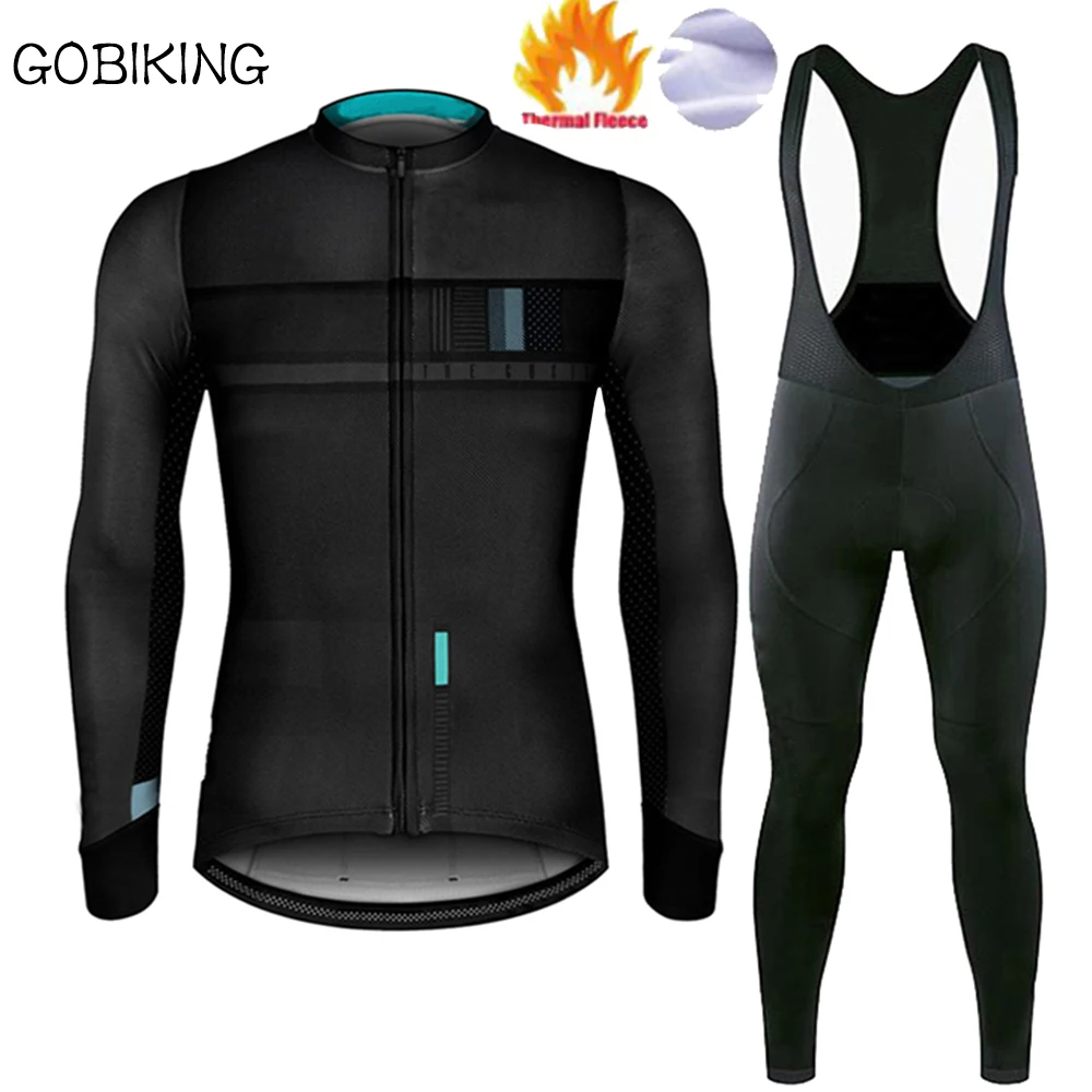Новинка Gobiking, гоночная термо флисовая футболка с длинным рукавом для велоспорта, Мужская велосипедная майка, шорты для велоспорта, Джерси, completo ciclismo invernal - Цвет: fleece set 6