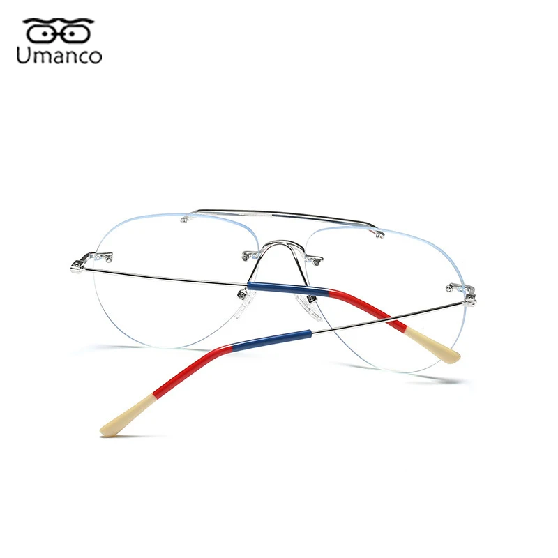 blue lens glasses Double Beam Rimless Glasses for Men Women Oversized Anti Blue Light Eyeglasses Flat Mirror Optical Prescription Glasses Frame anti blue light glasses