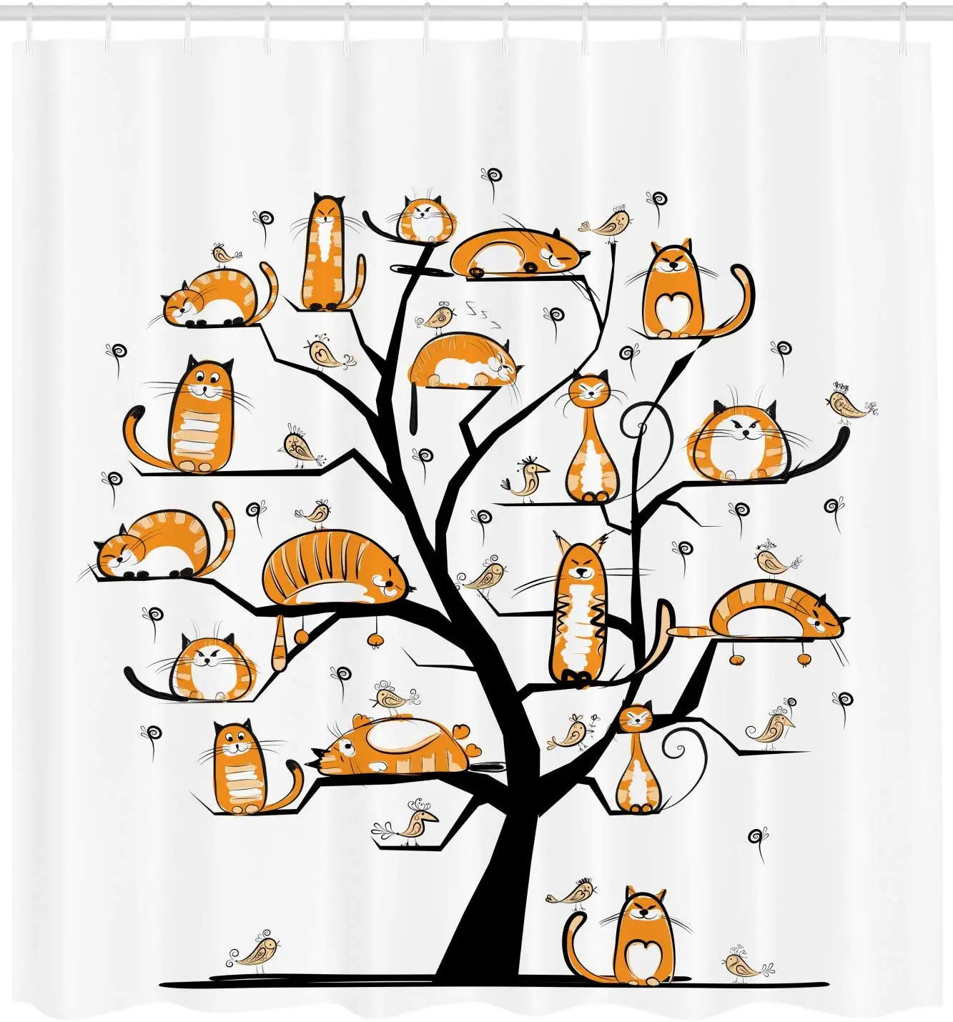 Кошка семейное дерево с птицами толпа пушистая природа чистокровное креативное юмористическое смешное Искусство Ванная комната занавеска для душа