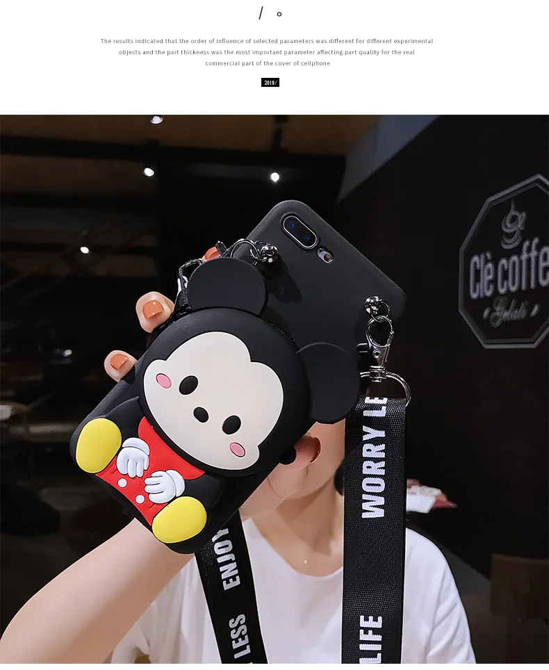 Модный чехол на плечо с мультяшными мышками для iphone 11 pro 8plus 8 6 s 7 plus xr xs max girl Шея кольцо для мобильного телефона силиконовый чехол - Цвет: A