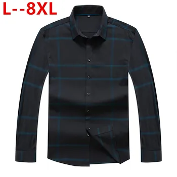 

8XL 6XL Casual Men Plaid Shirt Spring Autumn Flannel Shirt Men Dress Shirts Long Sleeve Slim Fit Chemise Homme Cotton Male Shirt