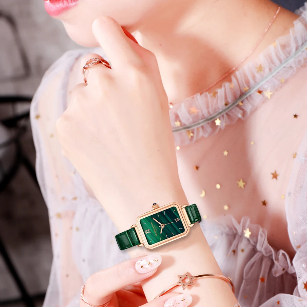 Women Watches Fashion Square Ladies Quartz Watch Woman Green Dial Simple Female Clock Luxury Women Watches Reloj Mujer 2021 Gift