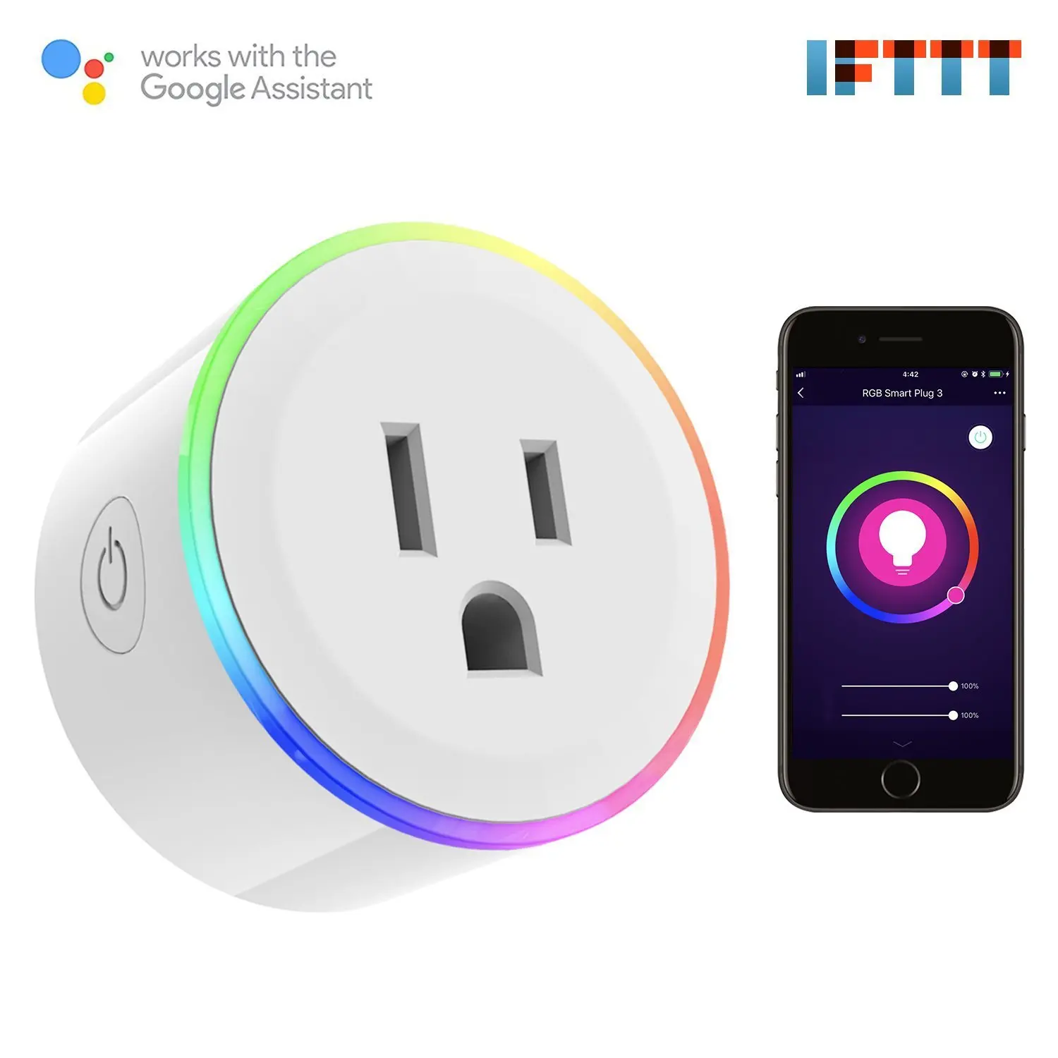 Tuya WiFi Smart Socket 10A U.S. Standard Voice Control Timing Linkage Sharing RGB Socket