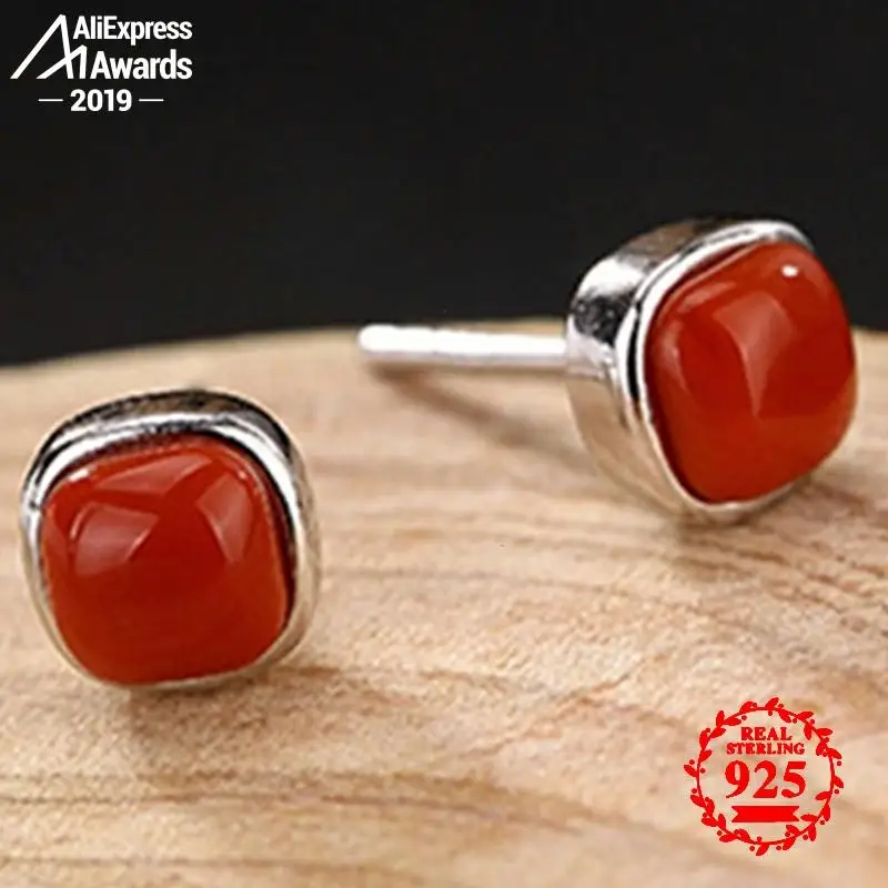 Женские серьги гвоздики с рубином красные Винтажные ручной работы из