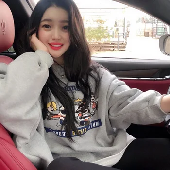 

2019 casual Korean cute cartoon letters loose plus velvet sweater women's clothing