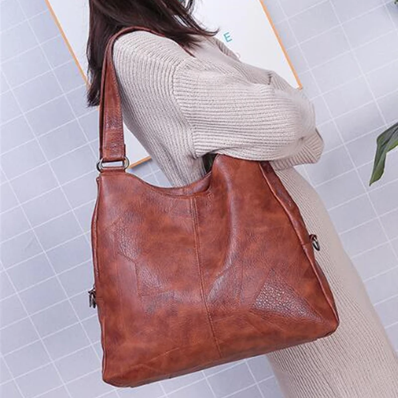 Дизайнерская женская сумка, повседневная большая сумка, женская сумка через плечо из полиуретана, винтажная сумка на плечо, мягкая сумка для покупок