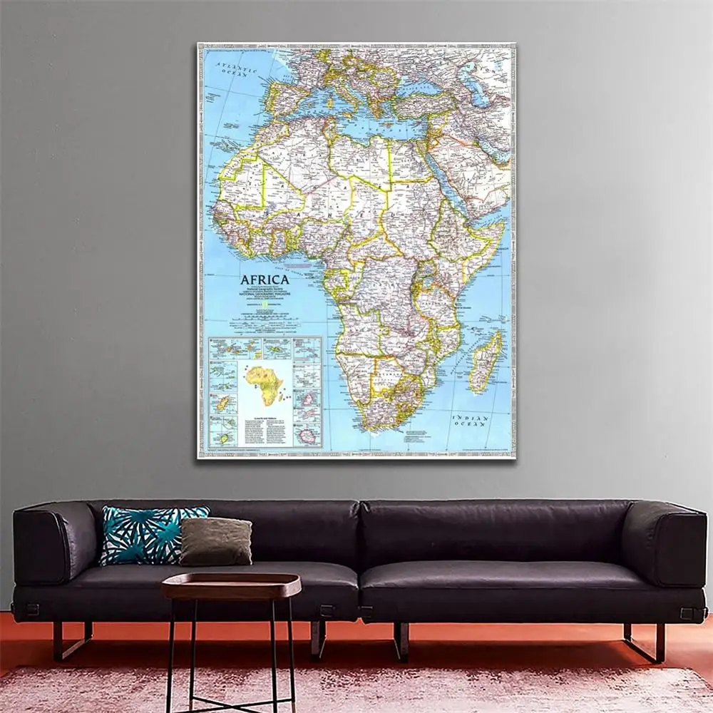 

Standard A1 Size Fine Canvas Map of Africa in 1990 Edition Waterproof Spray Painting Map For Living Room Wall Decor
