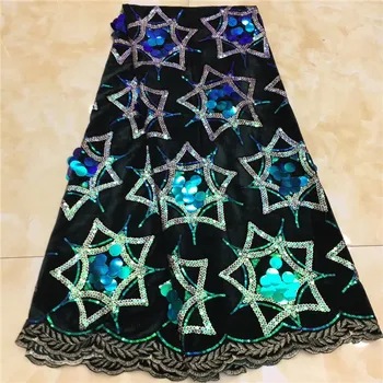 

Nigerian Tulle Mesh Lace Fabrics with Sequins Latest 2019 High Quality African Velvet Lace Fabric for Wedding Party Dress X10