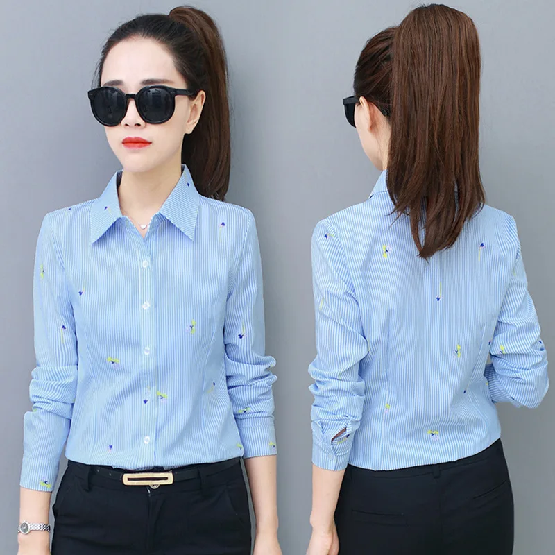 

Women Striped Print Blouses Long Sleeve Plus Size Shirt Blouse Office Ladies Casual Button Work Blouse 2019 Spring Autumn Tops
