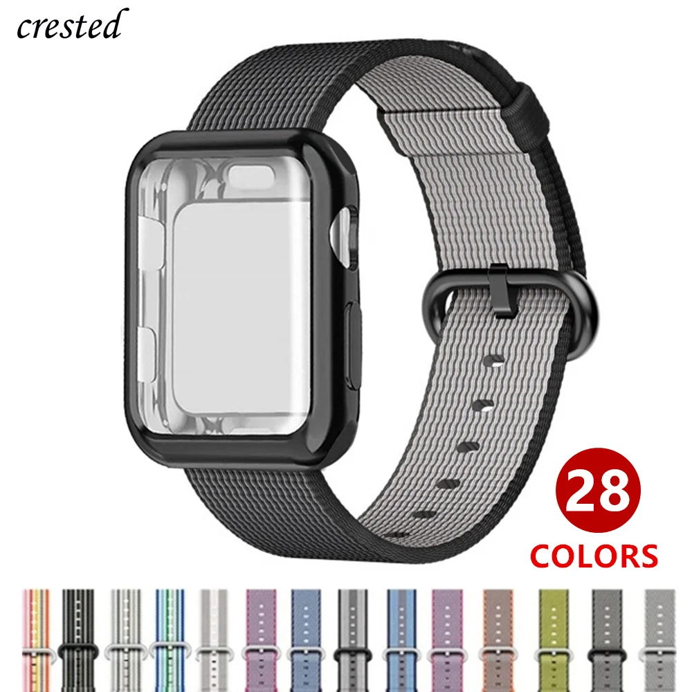 Чехол + ремешок для часов Apple watch 5/4 44 мм 40 iWatch 42 38 тканевый нейлоновый Браслет 3 2 1