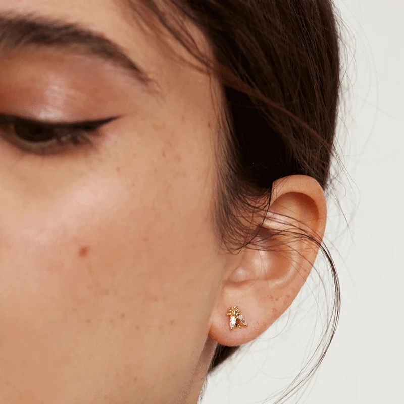 CANNER INS Style Mini Bee Zircon Tassel Earring Stud Earrings For Women 925 Sterling Silver Piercing Earings Jewelry Pendientes