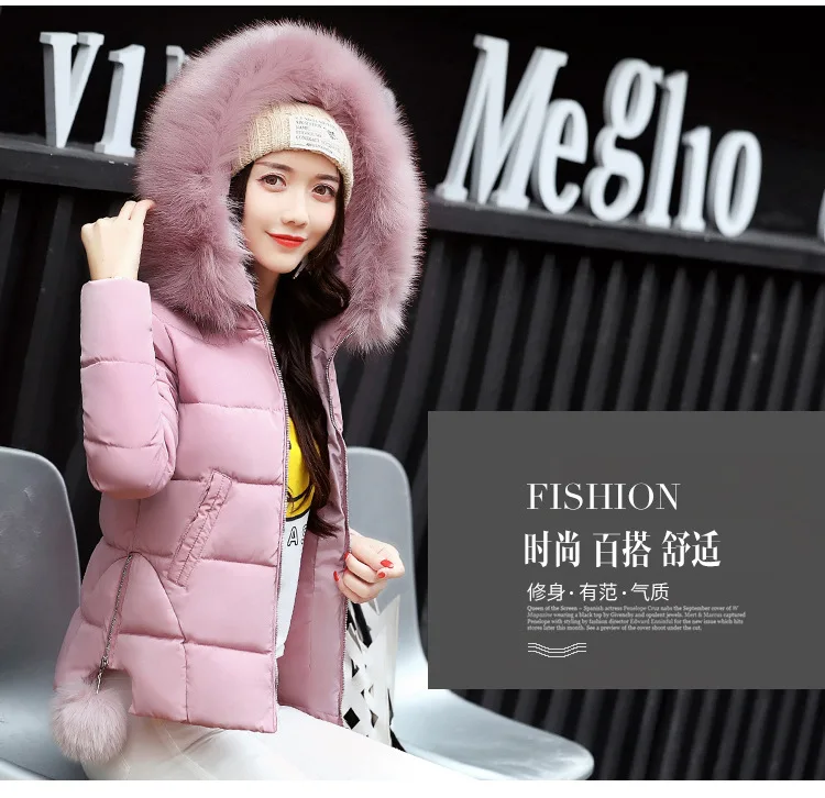 

Down Jacket Cotton-padded Clothes Women's 2018 Winter Korean-style New Products Large Fur Collar Cotton Coat Short Slim Fit Stud