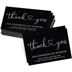 Carte de remerciement noire pour le soutien, paquet de 30 pièces/paquet, carte de visite "Thank You", fait à la main avec amour 