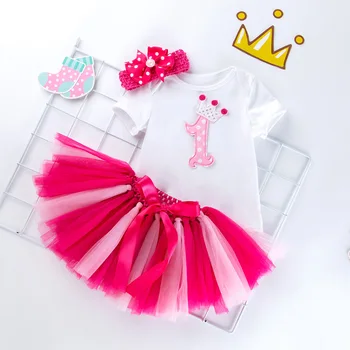 

Infant Baby Party Costume Girls Lace Tulle Princess Dresses 3 Piece Suits Elastic Bow Headband First Birthday Outfits