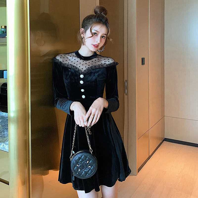 Coigarsam Patchwork Women One Piece Dress Korean New Spring Mesh Dresses Black 753 Dresses Aliexpress