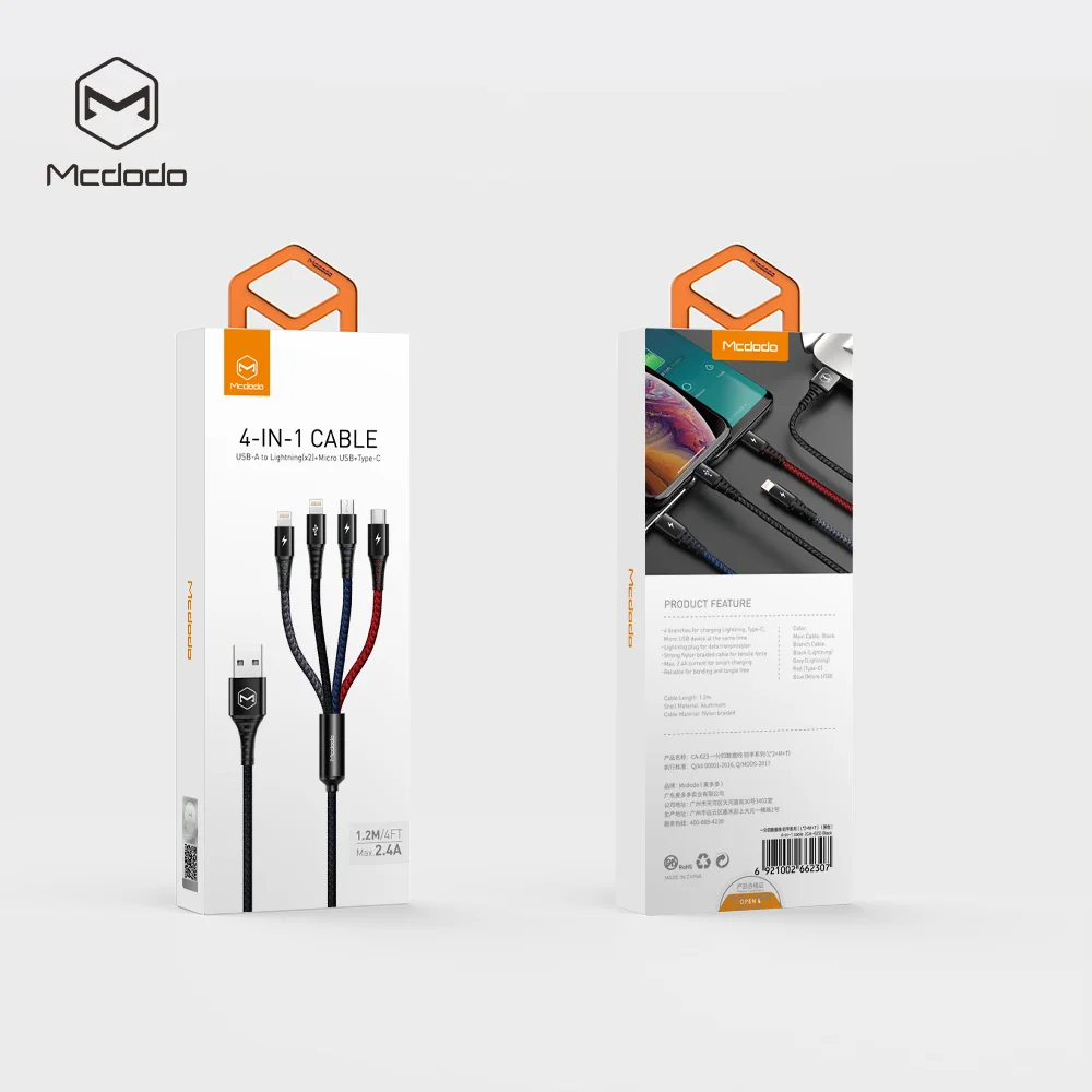 Mcdodo 4в1 3в1 Мульти usb кабель для зарядного устройства для iPhone samsung s9 huawei xiaomi кабель системы освещения micro usb type c кабель