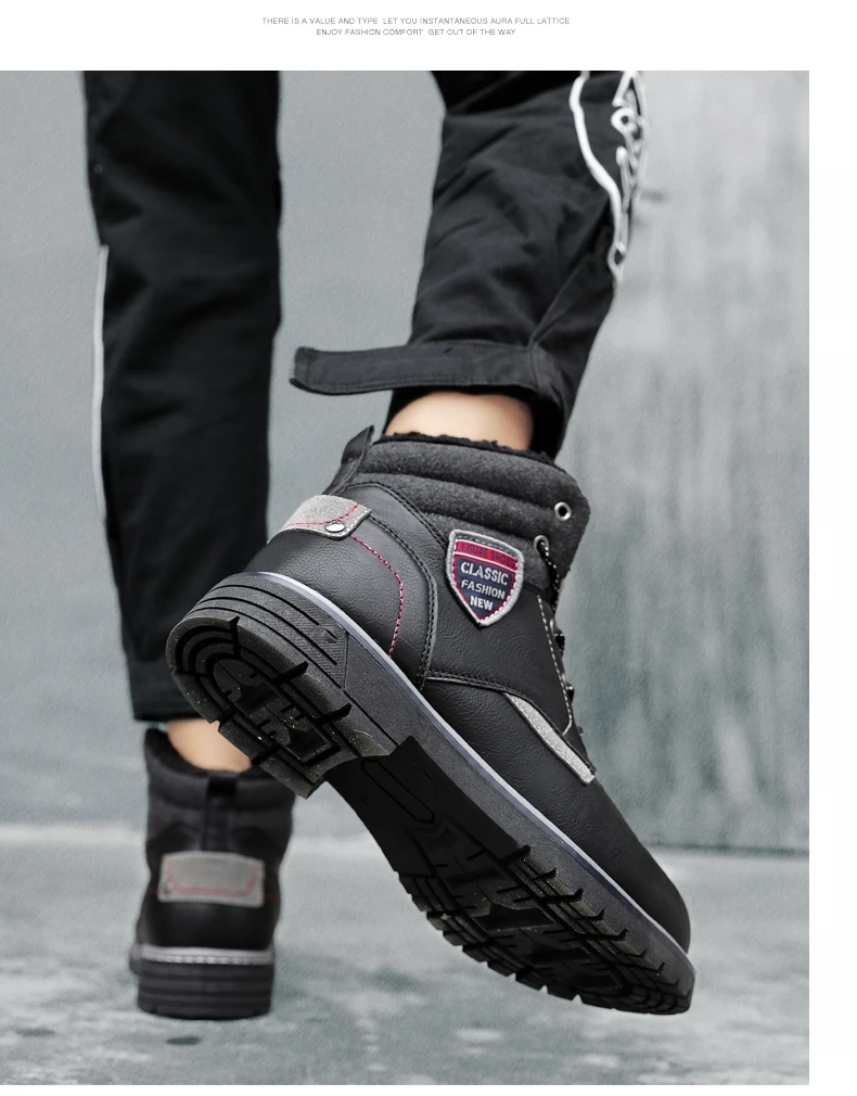 Winter Boots Men High Quality Leather With Fur Plush Casual Ankle Warm High Top Shoes Men Winter