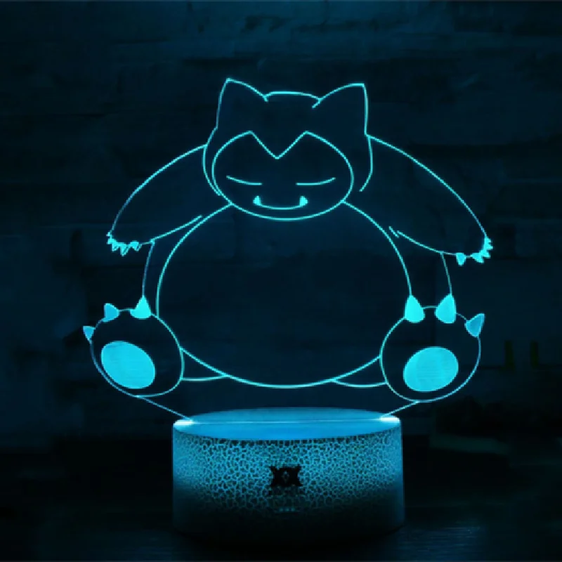 Pokemon Snorlax Anime 3D Night Lights Cartoon Figures Pocket Monster Pikachu LED Xmas Gift Colorful Changable Lighting Lampara