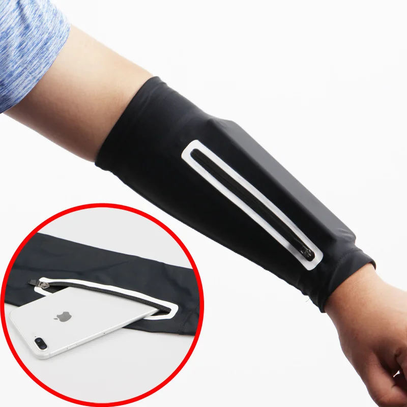 1pcs Anti-slip Silicone ArmGuard Anti-sweat Albow Sleeves for Running Jogging Cycling with Phone Wrist Pouch UV Protection