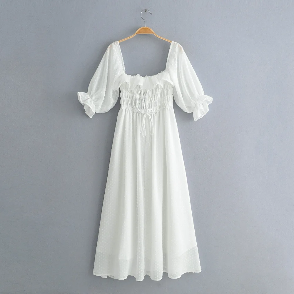 

2019 Spring Europe And America WOMEN'S Dress New Style Retro Waist Hugging Flounced Holiday Dress