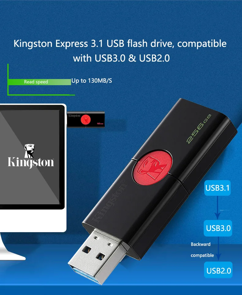 Kingston USB флэш-накопитель DT106 Флешка 256 ГБ USB 3,1 type-A USB 3,0 карта памяти до 130 Мб/с Флешка u-диск