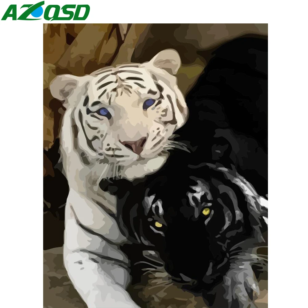 AZQSD картина маслом, Набор цифр, тигр, сделай сам, 40X50 см, без рамки, настенная живопись, красочное животное, холст, рисунок по номерам, украшение дома