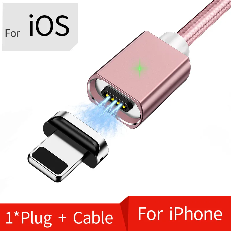 Магнитный Micro USB кабель Олаф 2 м для iPhone samsung, кабель для быстрой зарядки и передачи данных, Магнитный зарядный кабель usb type C 3A, кабель для мобильного телефона - Цвет: Rose gold For iphone