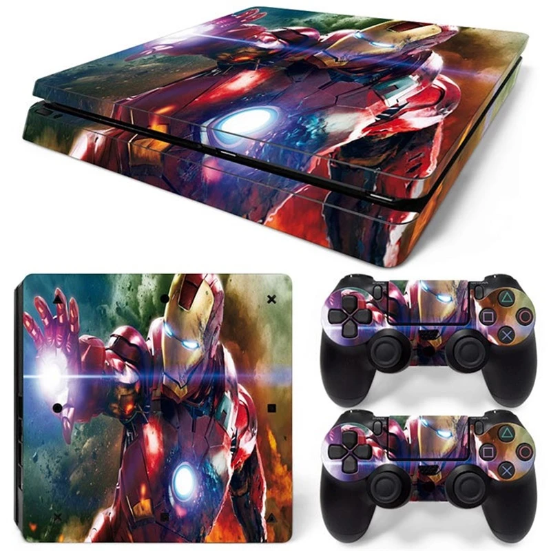 Marvel Iron Man Captain America Vinyl Skin Sticker for PS4 Slim Console and 2 Controllers Decal Cover Game Accessories
