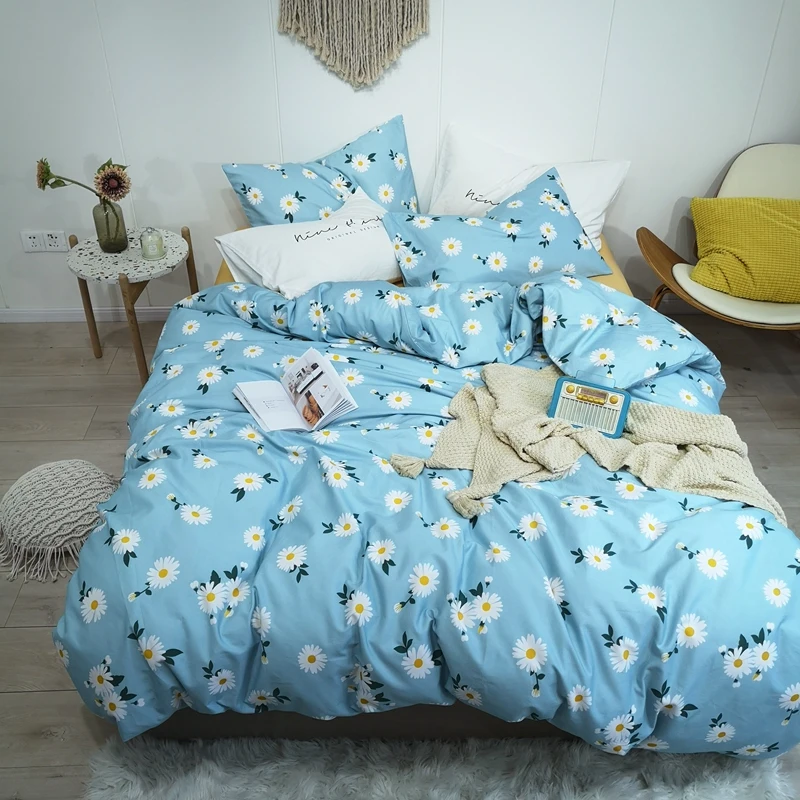 

Chic Flowers and Plaid Printed Duvet Cover Set Ultra Soft Brushed Cotton Bedding set Queen King size Comforter Cover Bed sheet
