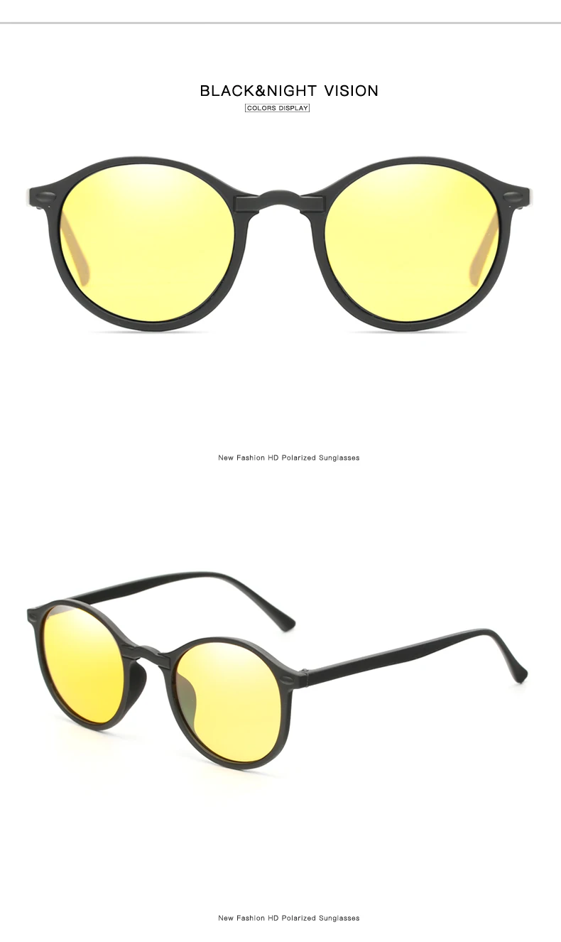 Лучшие продажи мужские Поляризованные круглые женские солнцезащитные очки зеркальный Черный Каркас спортивные очки для занятий на открытом воздухе унисекс вождения ночного видения очки - Цвет линз: Black Night Vision