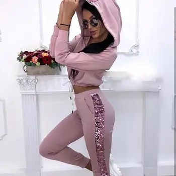 

Women Print Patchwork Tracksuit Solid Color Hooded Hoodies Pants Two Piece Sets Women Plus Size Suit