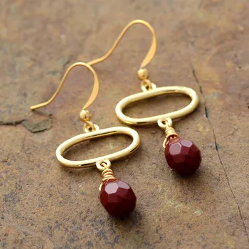 High End Drop Earrings Women Oval Gold Tone Red Jaspers Stone Elegant Teardrop Earring Exquisite Chrismtas Gifts Jewelry