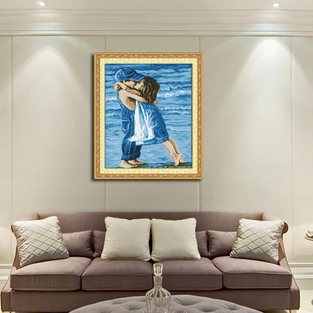 Handmade Art DIY Embroidery Cross Stitch Needlework Printed Kiss Embrace Sea Childhood Cross-Stitching sets Home Decoration