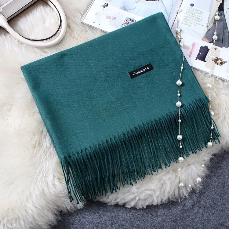 Blackish green Scarf Кашемировый женский шарф новая теплая шаль Foulard Femme пашмины платок Шерстяной палантин голова шеи длинные зимние шарфы для женщин - Цвет: Blackish green Scarf