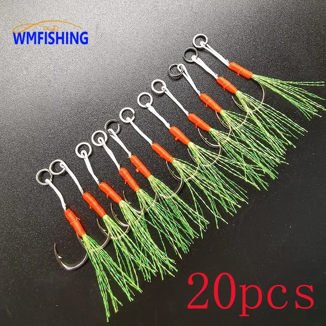 20pcs/pack 8#-22# Blood Slot Jigging Assist Hook Boat Jig Bait Fishing Line  Rope