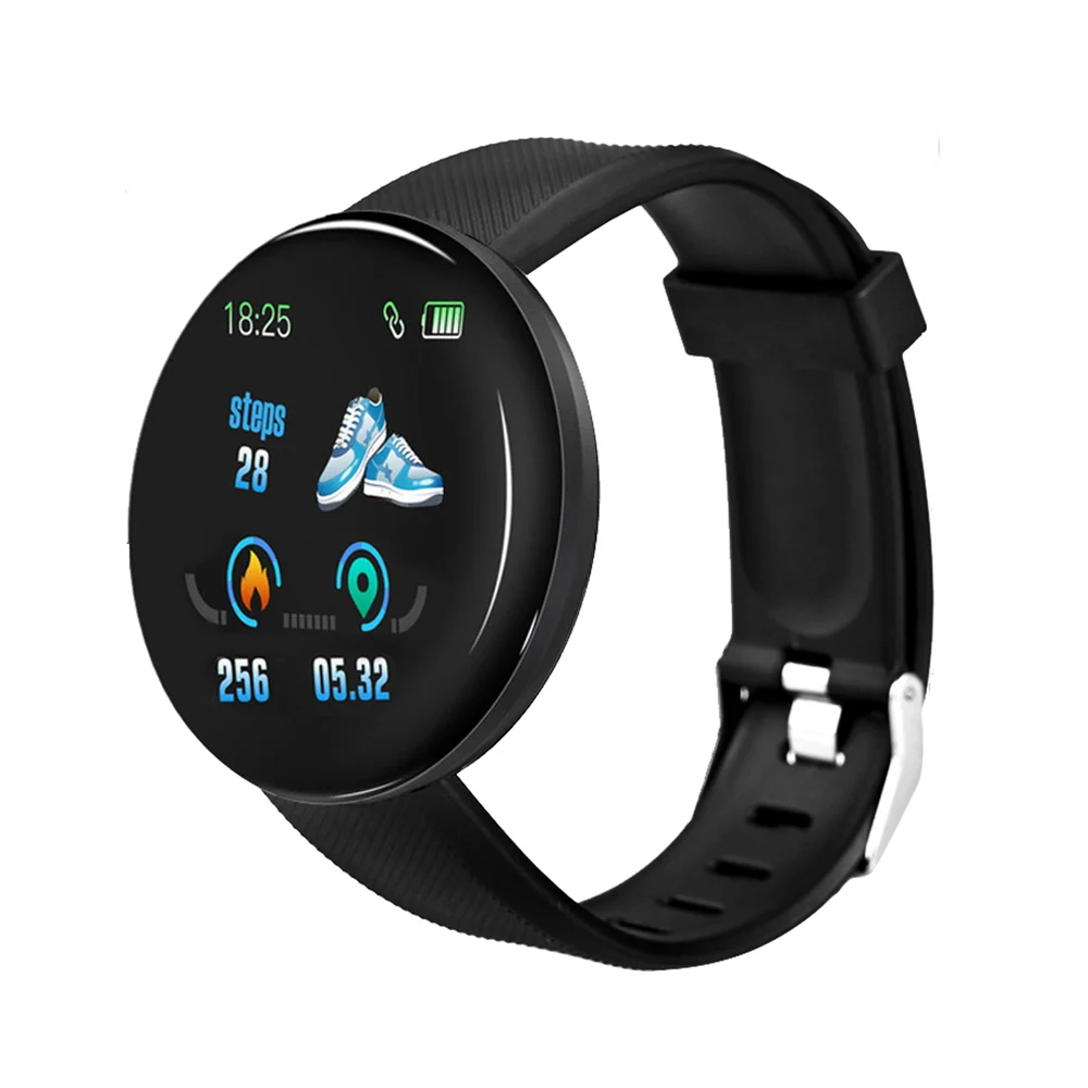 Rovtop D18 умные часы для мужчин и женщин, кровяное давление, круглые умные часы, водонепроницаемые спортивные Смарт-часы, фитнес-трекер для Android Ios - Цвет: Black