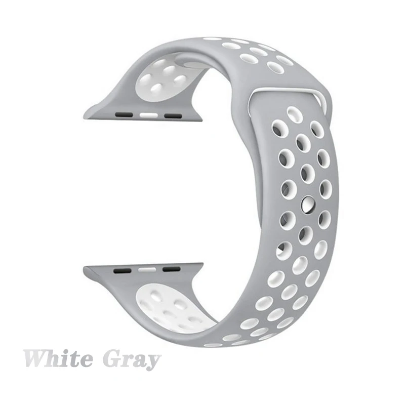 white gray Дышащий спортивный ремешок для наручных часов для Apple watch5 4 44/40 мм Nike кремниевый браслет для наручных часов iwatch, версия 1, 2, 3, ремешок 42/38 мм браслет - Цвет ремешка: white gray