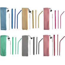 5 шт. чай с пузырьками 304 нержавеющая сталь соломы Многоразовые питьевой соломы набор изогнутая металлическая соломинка мешок с кистью смузи сок соломы