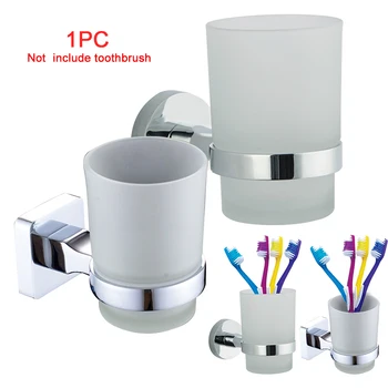 

Toothpaster Glass Cup Toothbrush Holder Hotel Round Bathroom Organizer Square Toilet Stainless Steel Wall Mounted Home