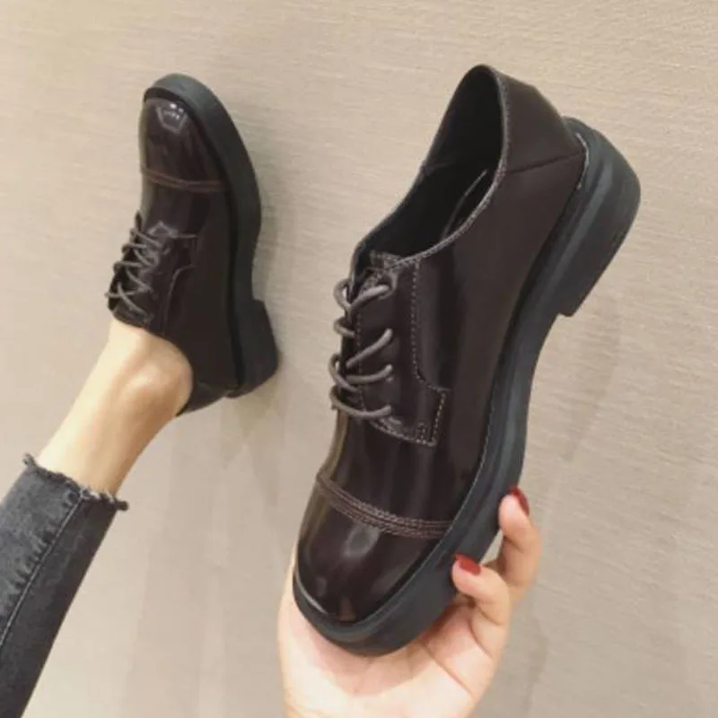 

Chunky-Heel Shoes Women's British-Style 2020 Spring New Style Fashion Network Red Versatile Square Head Low Heel Lace-up Small L