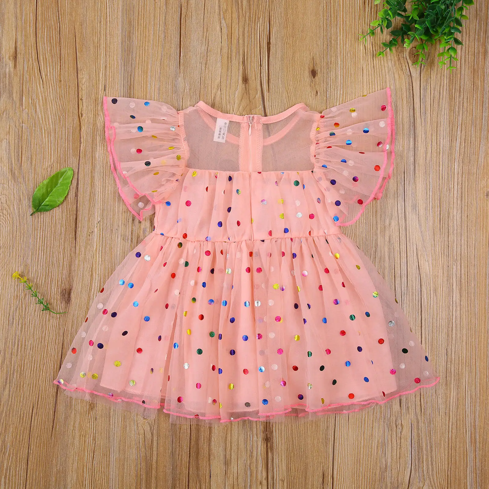Citgeett Summer Infant Baby Girls Short Sleeves Mesh Dress Colorful Polka Dot Pattern Printing Ruffle Clothing