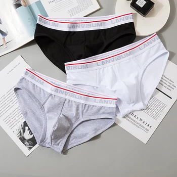 

Men Cotton Underwear Briefs Breathable Cuecas Male Solid Underwear U Convex Super-Elastic Sexy Underpants Comfortable Striped