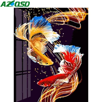 

AZQSD Adult Paint By Numbers Animal Unique Gift DIY Unframe Coloring By Numbers Gold Fish Picture For Living Room Home Decor
