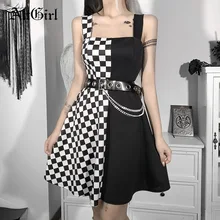 

AltGirl Y2k Gothic Harajuku Plaid Patchwork Dress Women Vintage Streetwear High Waist Dress Goth Fashion Casual Emo Alt Clothes
