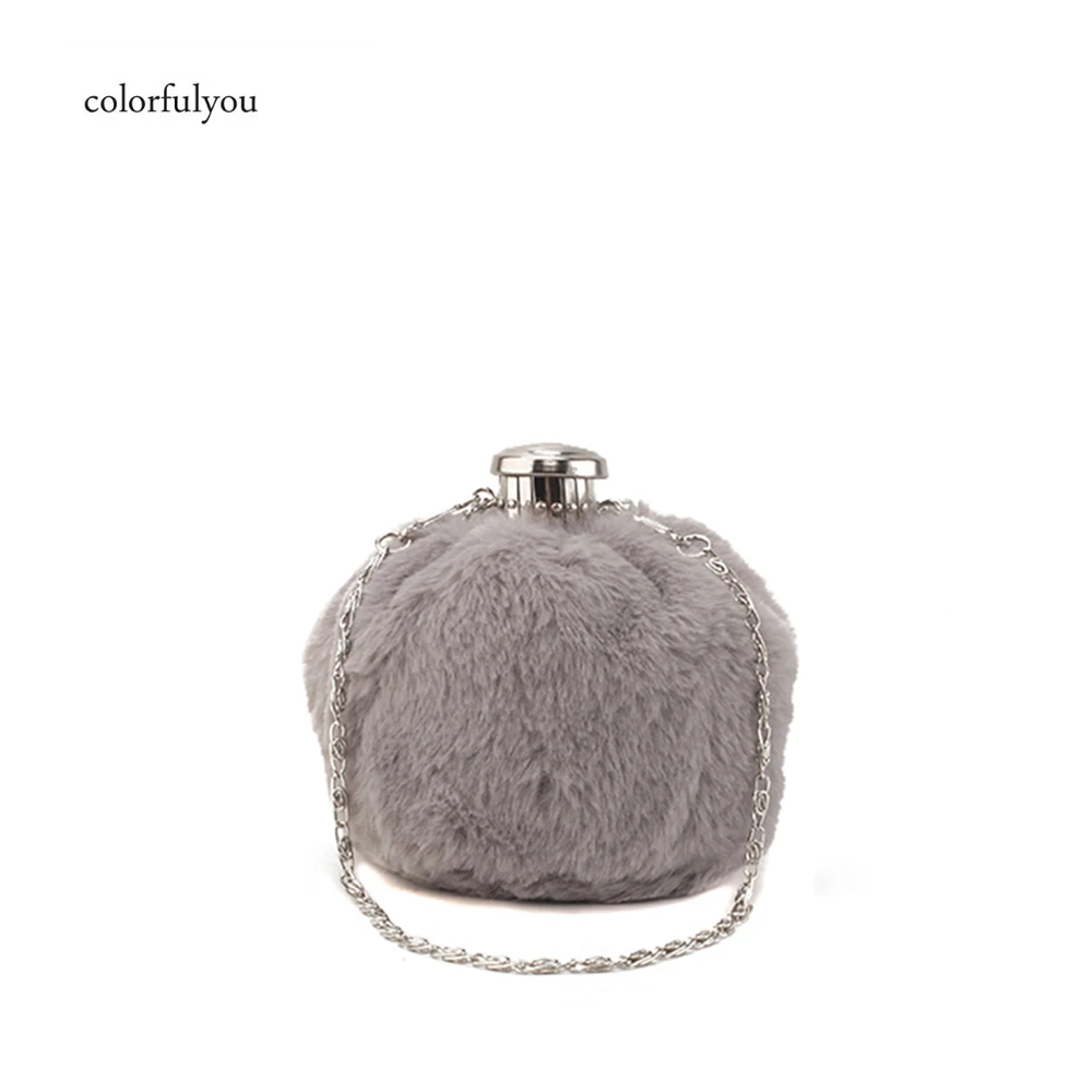 

Designer Round handbags Plush bucket bag for Women shoulder Bag mini chain Messenger Crossbody bag cute girls Fake fur purse